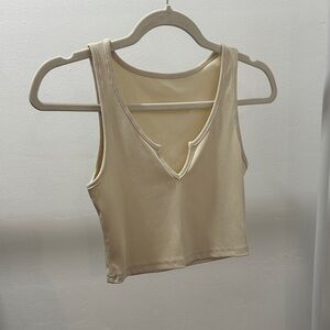 Beige Sleeveless Ribbed Women's Top